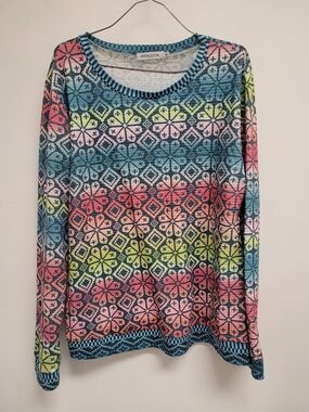 Multicolor Floral Geometric Knit Sweater - Blue/Pink/Yellow/Green